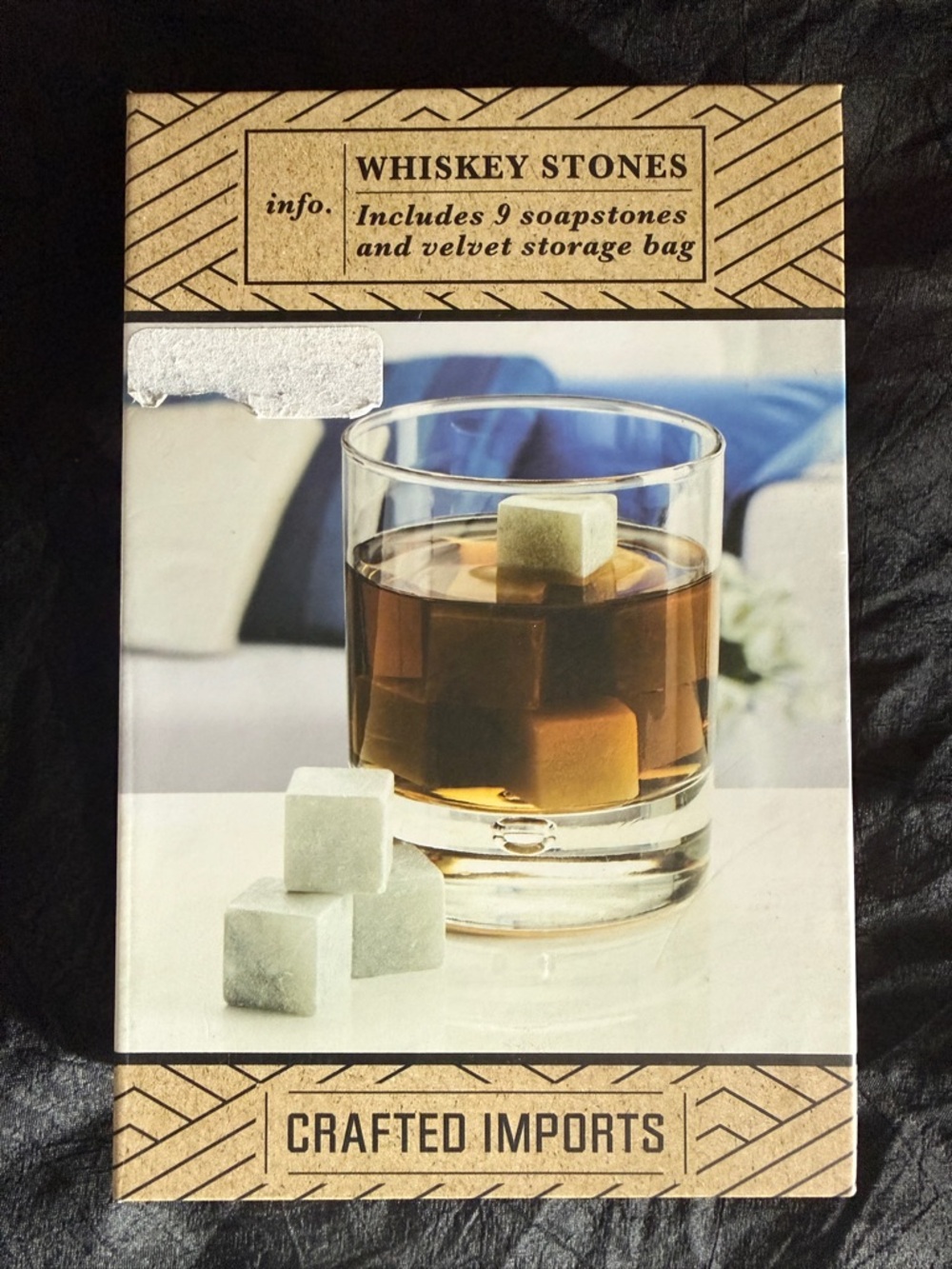 Crafted Imports Whiskey Stones - 9 Light Gray Soapstones & Velvet Storage Bag